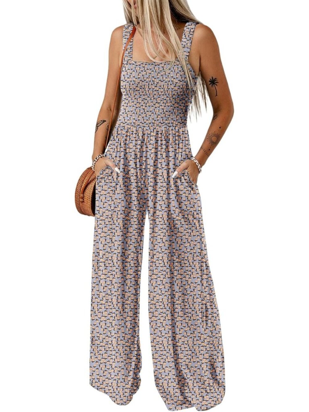 Women's Gray Summer One Piece Sleeveless Loose Overalls Jumpsuits Rompers